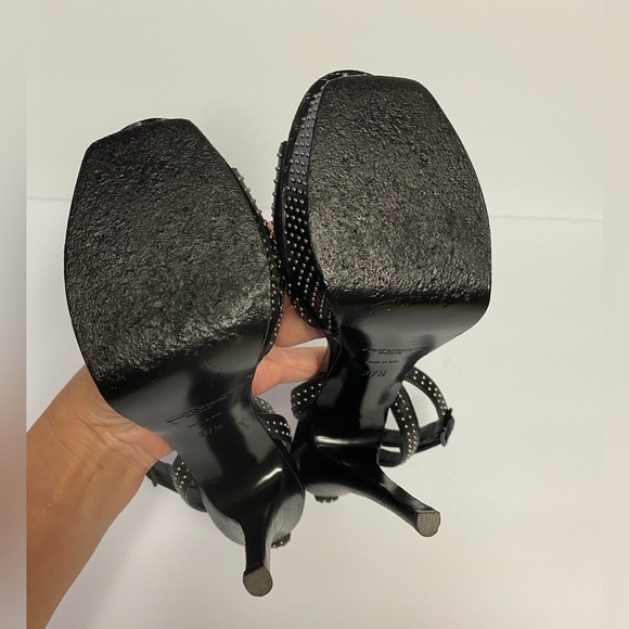 YSL Saint Laurent ankle strap studded sandals heels leather black 37.5 - Picture 11 of 11